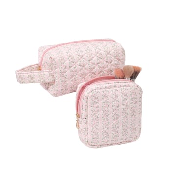 Τσάντα καλλυντικών μεγάλης χωρητικότητας με φλοράλ σχέδιο από βαμβάκι, επένδυση πολυεστέρα-βαμβάκι, φερμουάρ, αναπνεύσιμη, για οικιακή αποθήκευση προϊόντων περιποίησης δέρματος