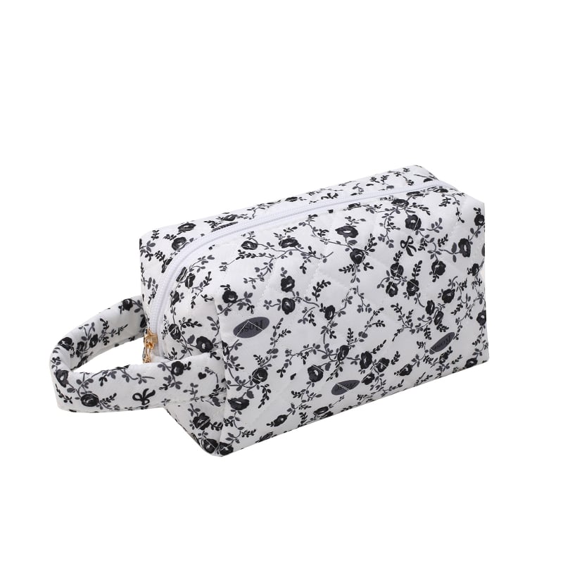 Τσάντα καλλυντικών μεγάλης χωρητικότητας με φλοράλ σχέδιο από βαμβάκι, επένδυση πολυεστέρα-βαμβάκι, φερμουάρ, αναπνεύσιμη, για οικιακή αποθήκευση προϊόντων περιποίησης δέρματος