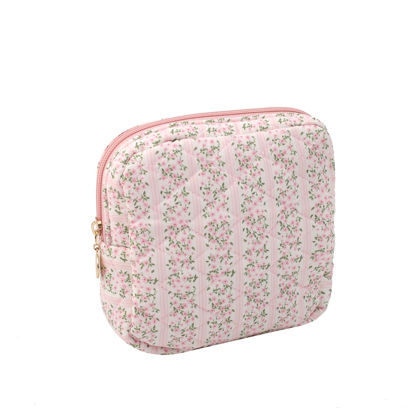 Τσάντα καλλυντικών μεγάλης χωρητικότητας με φλοράλ σχέδιο από βαμβάκι, επένδυση πολυεστέρα-βαμβάκι, φερμουάρ, αναπνεύσιμη, για οικιακή αποθήκευση προϊόντων περιποίησης δέρματος