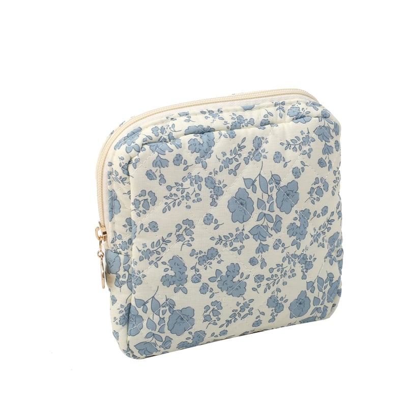 Τσάντα καλλυντικών μεγάλης χωρητικότητας με φλοράλ σχέδιο από βαμβάκι, επένδυση πολυεστέρα-βαμβάκι, φερμουάρ, αναπνεύσιμη, για οικιακή αποθήκευση προϊόντων περιποίησης δέρματος