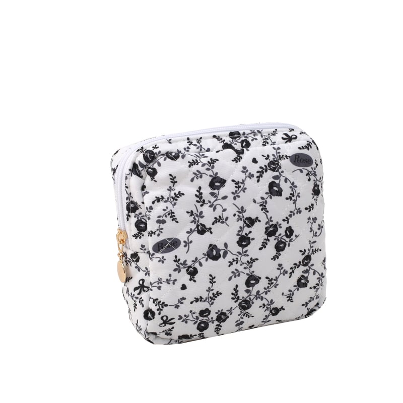 Τσάντα καλλυντικών μεγάλης χωρητικότητας με φλοράλ σχέδιο από βαμβάκι, επένδυση πολυεστέρα-βαμβάκι, φερμουάρ, αναπνεύσιμη, για οικιακή αποθήκευση προϊόντων περιποίησης δέρματος