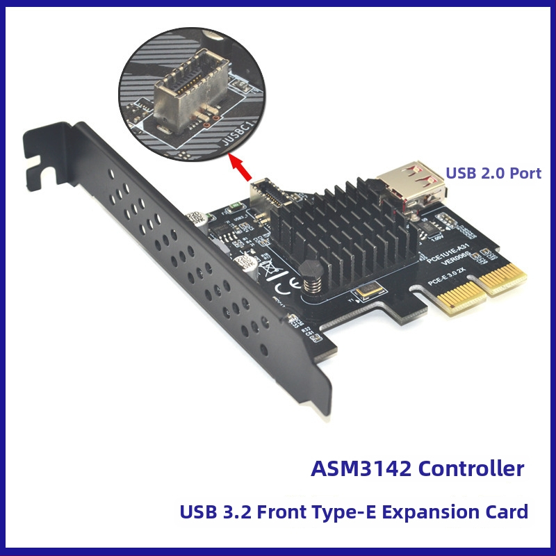 Adapterová karta s čipom ASMedia ASM3142, model PCE1U1E-A31, prenosová rýchlosť 1000 MB/s, rozhranie: iné