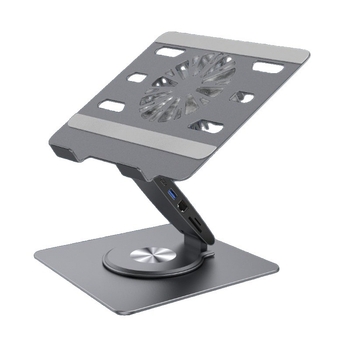Suport de răcire pentru laptop cu docking station integrat de 12 porturi, rotativ, pliabil, înălțime reglabilă, ventilator
