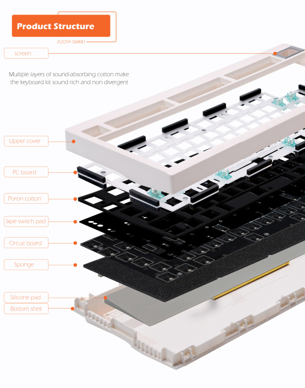 Zuoya GMK81 DIY mehanički skup tipkovnice, hot-swappable, RGB pozadinsko osvjetljenje, Bluetooth, do 87 tipki