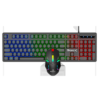 Set tastatură și mouse KM2025 - USB cablat, senzație mecanică, iluminare de fundal, 1800 DPI, ergonomic, pentru notebook, acasă, gaming și birou