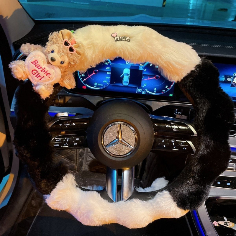 Navlaka za volan automobila, pliš materijal, sladak stil, zimska upotreba, univerzalna prilagodba