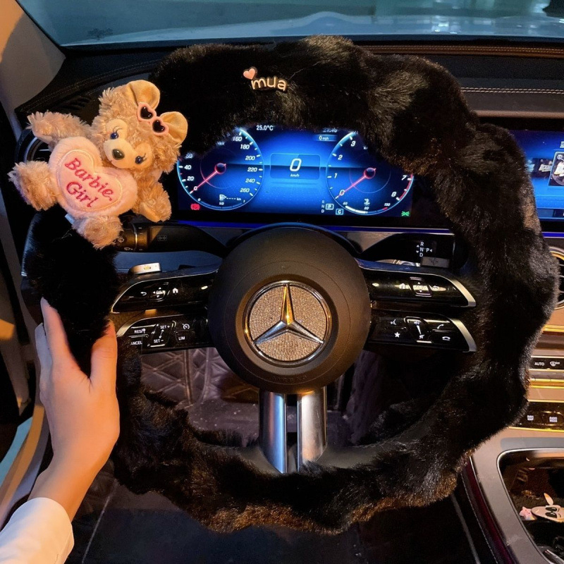 Navlaka za volan automobila, pliš materijal, sladak stil, zimska upotreba, univerzalna prilagodba