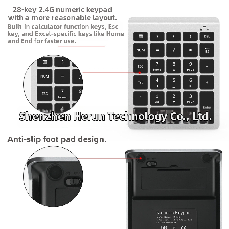 RF302 Bezdrôtová numerická klávesnica – 28 kláves, USB rozhranie, 2,4G bezdrôtové pripojenie, Plug-and-Play