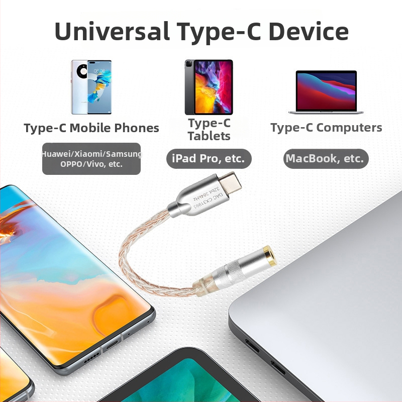Type-C na 3,5 mm DAC adapter za slušalice LC-0001, CX31993 DAC čip, bakreni vodovi s premazom srebra