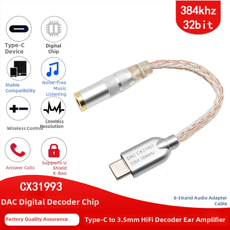Type-C na 3,5 mm DAC adapter za slušalice LC-0001, CX31993 DAC čip, bakreni vodovi s premazom srebra