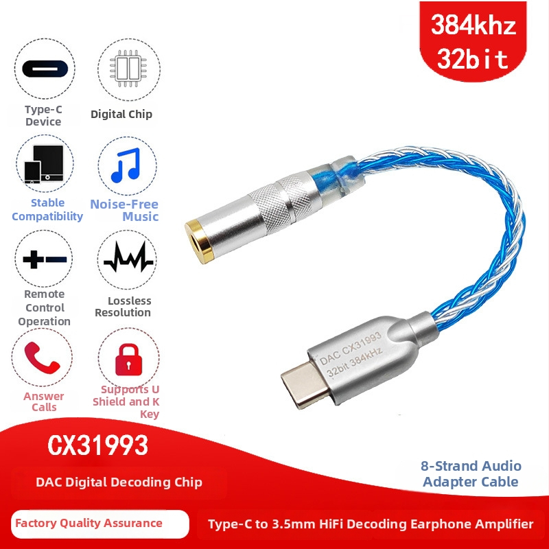 Type-C na 3,5 mm DAC adapter za slušalice LC-0001, CX31993 DAC čip, bakreni vodovi s premazom srebra