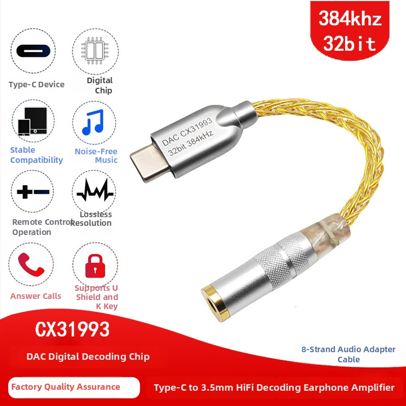 Type-C na 3,5 mm DAC adapter za slušalice LC-0001, CX31993 DAC čip, bakreni vodovi s premazom srebra