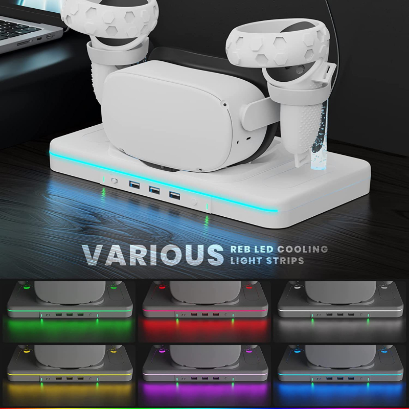 Βάση Φόρτισης Oculus Quest 2/3 με RGB φωτισμό και αποθήκευση χειριστηρίων (USB, ABS, Μοντέλο JYS-OC006)