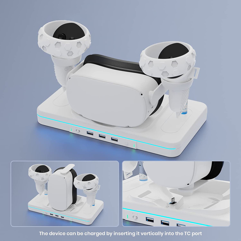 Βάση Φόρτισης Oculus Quest 2/3 με RGB φωτισμό και αποθήκευση χειριστηρίων (USB, ABS, Μοντέλο JYS-OC006)