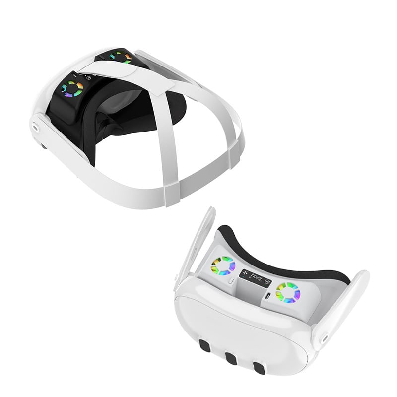 VR rashladni ventil za Meta Quest 3 s RGB svjetlima i maskom za zatamnjivanje — ABS kućište, USB-C sučelje, 178 g, uključuje RGB kućicu za hlađenje naoala, spužastu podlogu, masku za nos, kabel za napajanje