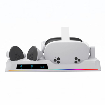 Punjačka baza za Meta Quest 3S VR kacigu i kontrolore s RGB rasvjetom; USB-C priključak, ABS materijal, kompatibilno s Quest 3S, težina 593 g