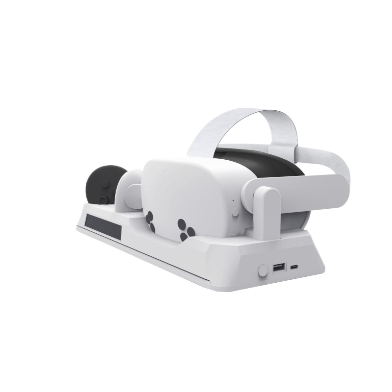 Punjačka baza za Meta Quest 3S VR kacigu i kontrolore s RGB rasvjetom; USB-C priključak, ABS materijal, kompatibilno s Quest 3S, težina 593 g