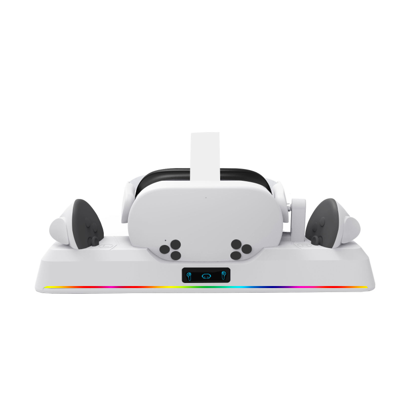 Punjačka baza za Meta Quest 3S VR kacigu i kontrolore s RGB rasvjetom; USB-C priključak, ABS materijal, kompatibilno s Quest 3S, težina 593 g