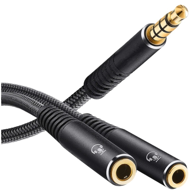 Audio splitter kabel 1–2, binauralni, s jezgrom tin-ovano bakrene žice i vodovima od bakra bez kisika, zlatni utikač