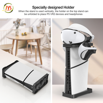 JYS PS5 Slim stolný horizontálny stojan s uložením konzoly, háčikom na slúchadlá a VR úložiskom — Model JYS-P5178, Typ-C rozhranie