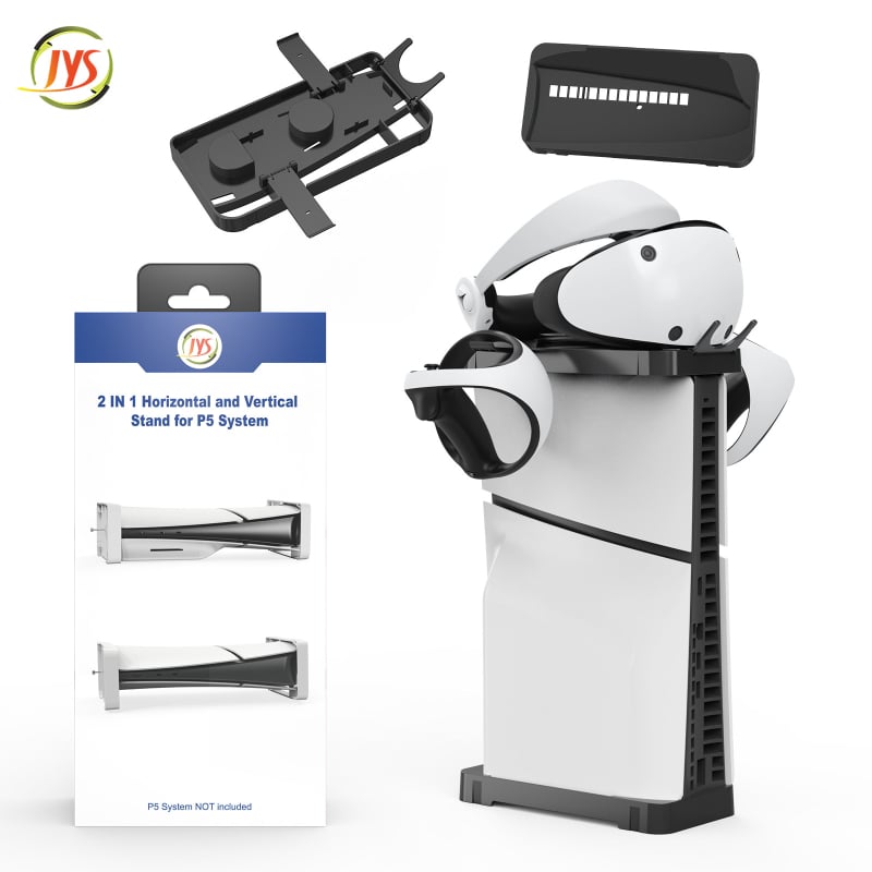 JYS PS5 Slim stolný horizontálny stojan s uložením konzoly, háčikom na slúchadlá a VR úložiskom — Model JYS-P5178, Typ-C rozhranie