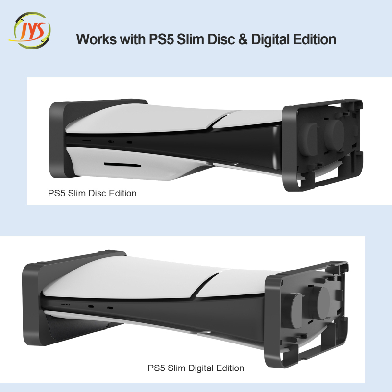 JYS PS5 Slim stolný horizontálny stojan s uložením konzoly, háčikom na slúchadlá a VR úložiskom — Model JYS-P5178, Typ-C rozhranie