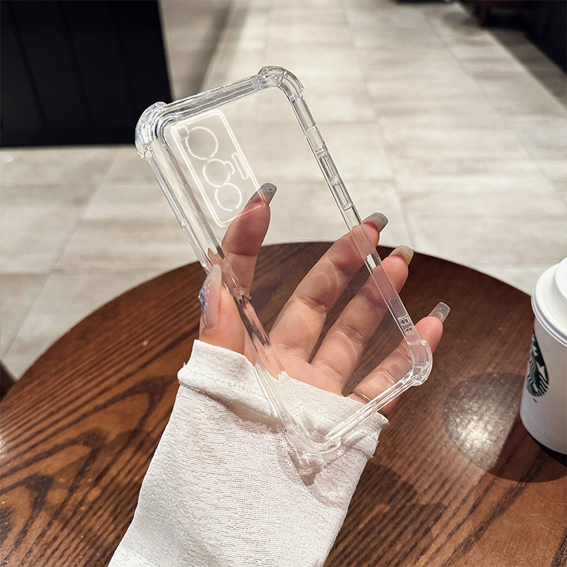 Θήκη τηλεφώνου, διαφανής σιλικόνη, τετραγωνικοί αερόσακοι στις γωνίες, προστασία από πτώσεις, μινιμαλιστικό στυλ