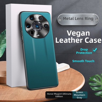 Telefonu lieta Honor Magic4 Ultimate Edition, TPU korpuss ar ādas un zelta iestrādēm, metāla objektīva gredzens, triecienizturīgs, siltuma izkliede