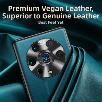 Telefonu lieta Honor Magic4 Ultimate Edition, TPU korpuss ar ādas un zelta iestrādēm, metāla objektīva gredzens, triecienizturīgs, siltuma izkliede