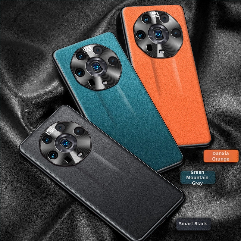 Telefonu lieta Honor Magic4 Ultimate Edition, TPU korpuss ar ādas un zelta iestrādēm, metāla objektīva gredzens, triecienizturīgs, siltuma izkliede