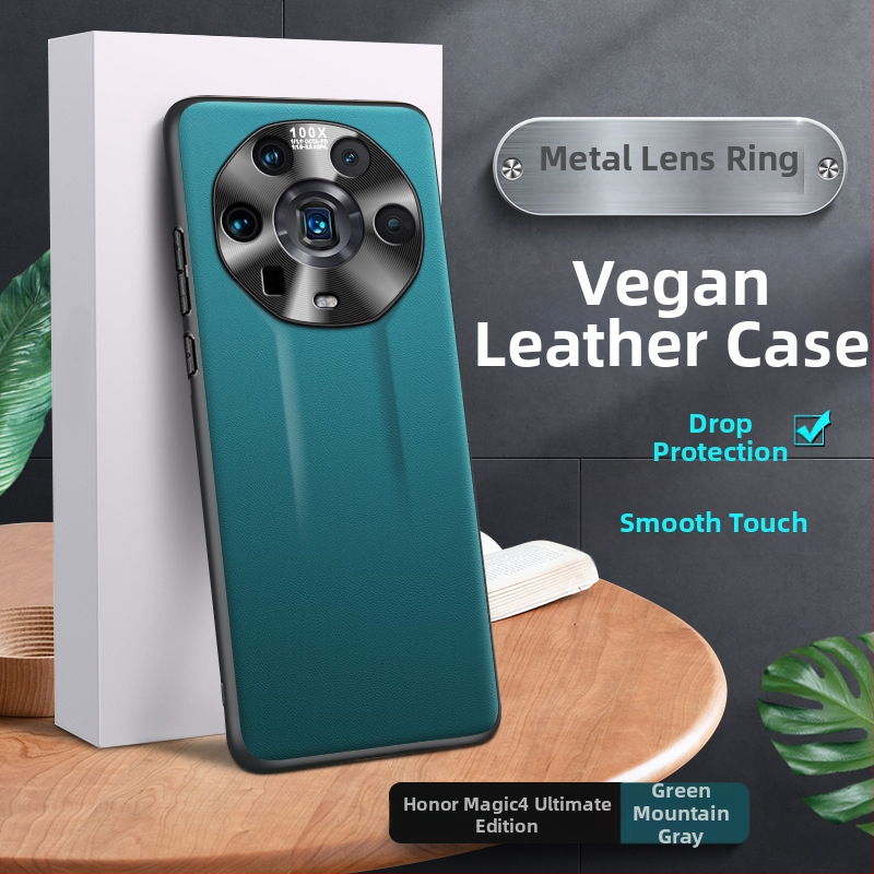 Telefonu lieta Honor Magic4 Ultimate Edition, TPU korpuss ar ādas un zelta iestrādēm, metāla objektīva gredzens, triecienizturīgs, siltuma izkliede