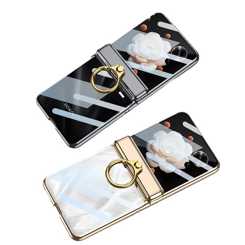 Θήκη για Honor Magic V Flip με προστασία από πτώσεις, ηλεκτροπλατιωμένο φαντασματικό δακτυλίδι, μαγνητικός αναδιπλούμενος μεντεσές, κατασκευή από πολυκαρβονικό υλικό