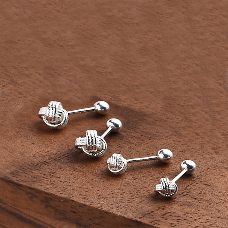 Fülbevaló S999 ezüst, Ruyi csomó, csavaros hátsó, tiszta ezüst, divat OL