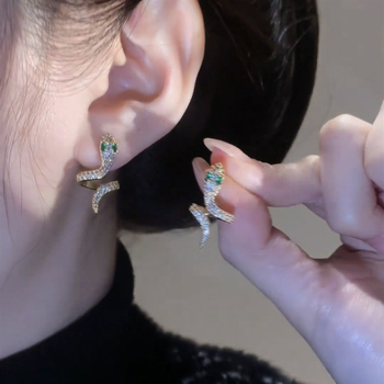 Cercei - în formă de șarpe, din cupru, micro-incrustații, stil european/american, design Animal/Zodiac pentru femei