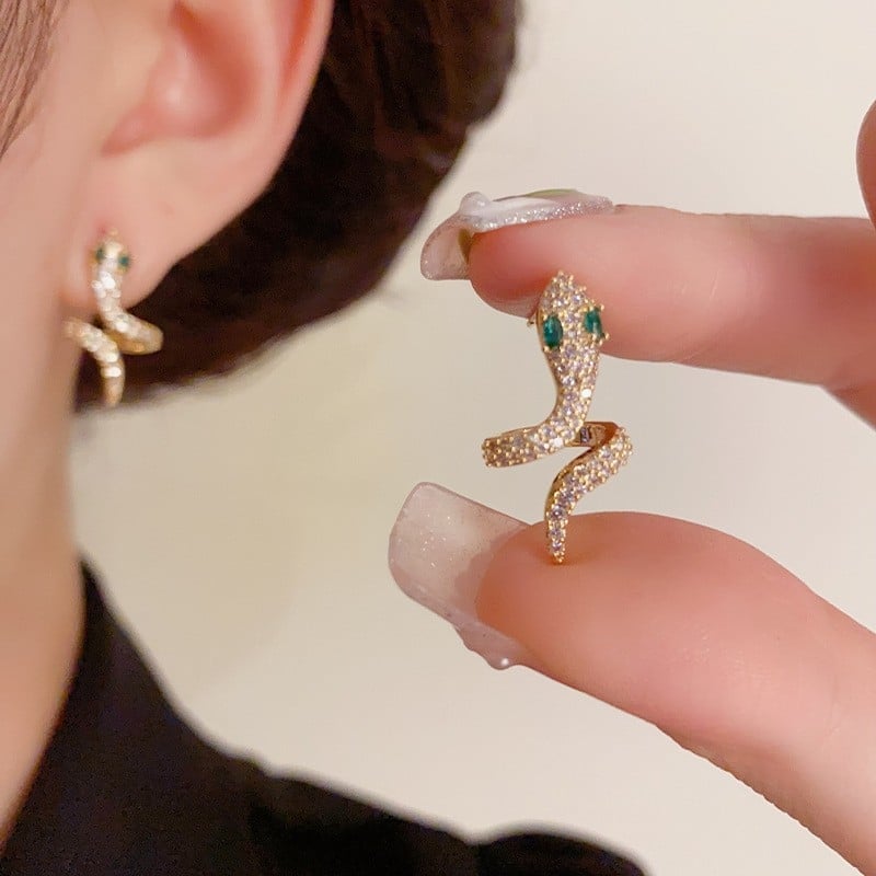 Cercei - în formă de șarpe, din cupru, micro-incrustații, stil european/american, design Animal/Zodiac pentru femei