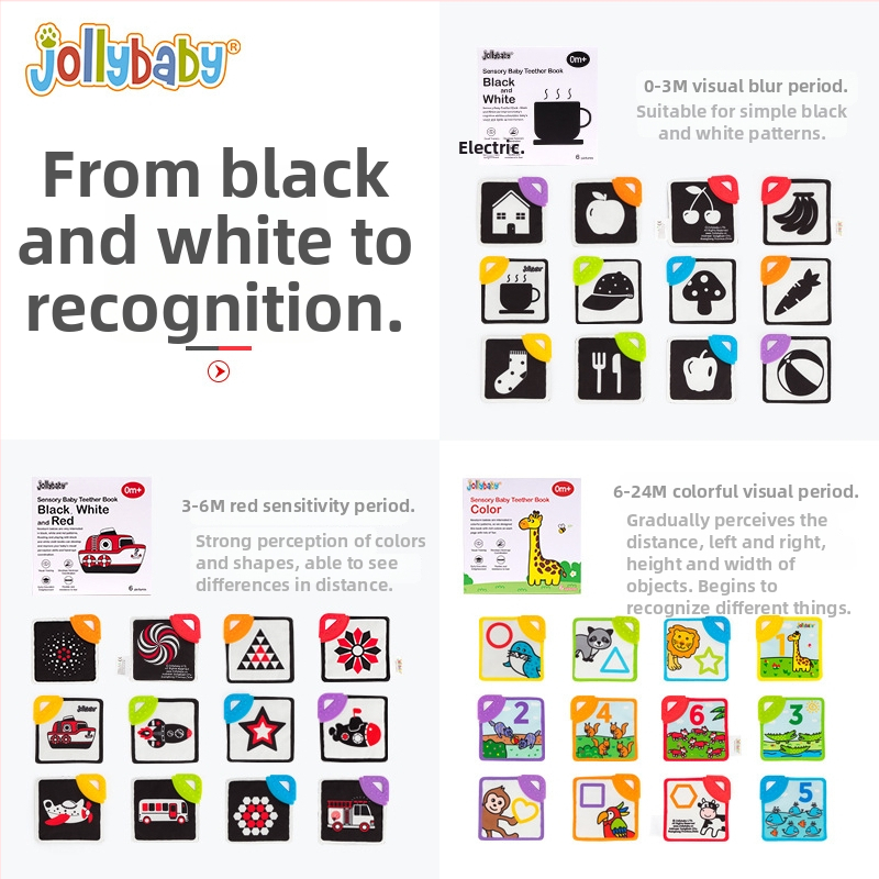 Jollybaby Платнена книжка за гризане за бебета 0–3 години — визуална стимулация, когнитивно развитие и координация ръка-око, ранно образование