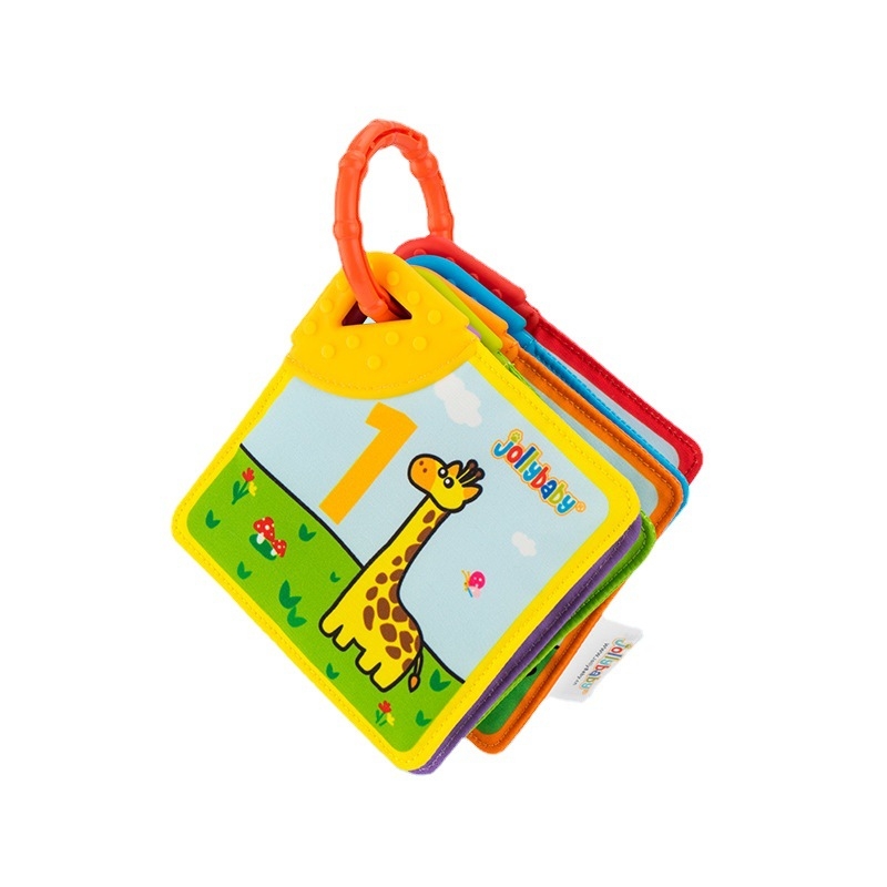 Jollybaby Платнена книжка за гризане за бебета 0–3 години — визуална стимулация, когнитивно развитие и координация ръка-око, ранно образование