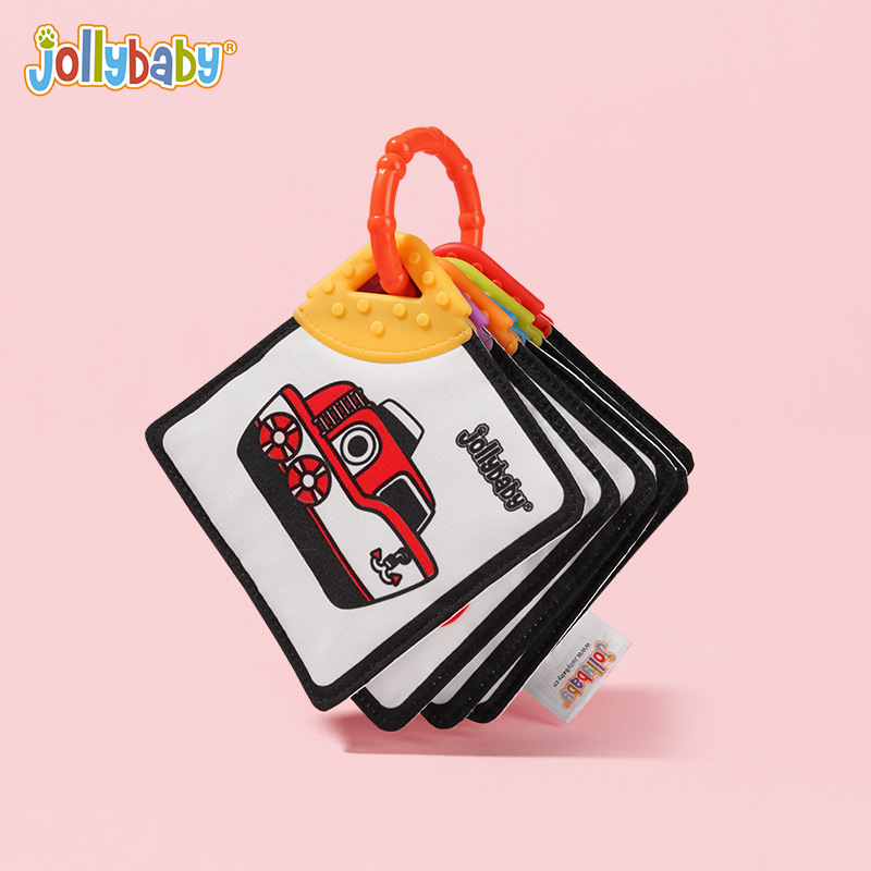Jollybaby Платнена книжка за гризане за бебета 0–3 години — визуална стимулация, когнитивно развитие и координация ръка-око, ранно образование