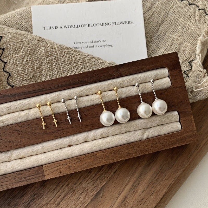 Știfturi pentru urechi din argint S925 – lanț scurt, suport pentru perlă, cercei DIY minimalist