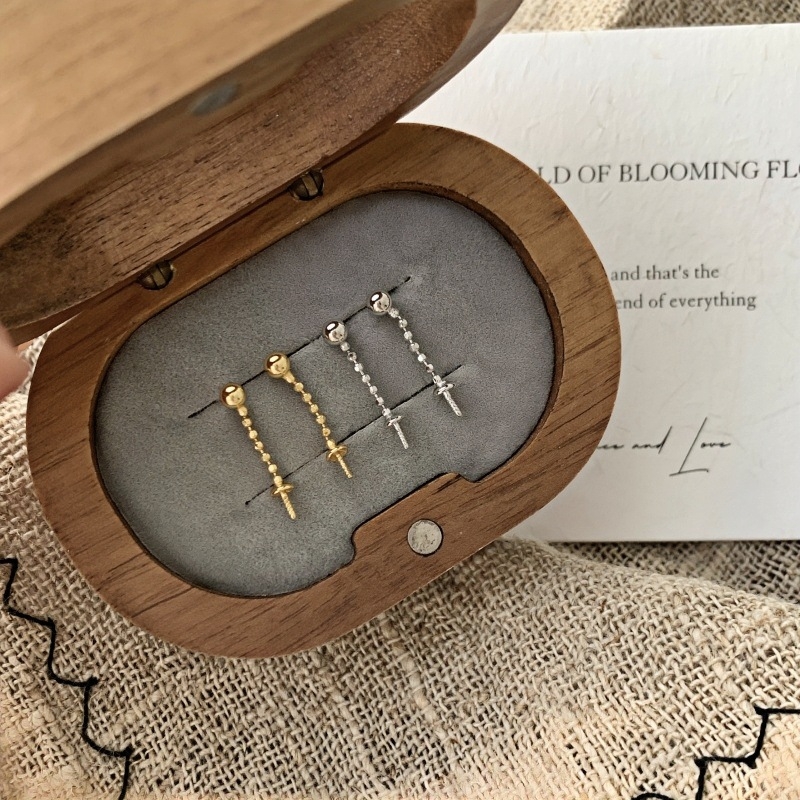 Știfturi pentru urechi din argint S925 – lanț scurt, suport pentru perlă, cercei DIY minimalist