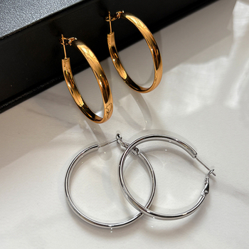 Cercei hoop metalice cu design geometric, placare cu aur real, stil franțuzesc retro, pentru femei, primăvara 2025