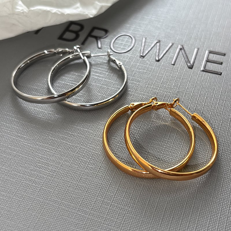 Cercei hoop metalice cu design geometric, placare cu aur real, stil franțuzesc retro, pentru femei, primăvara 2025