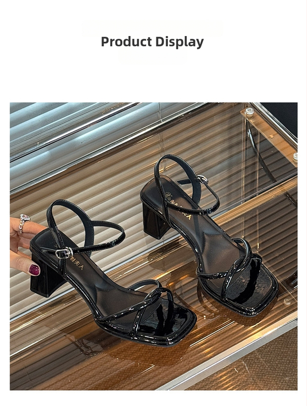 Effibonmei Dirželinių sandalai, PU viršus, gumos padas, kulno aukštis 3–6 cm, 2025 m vasara