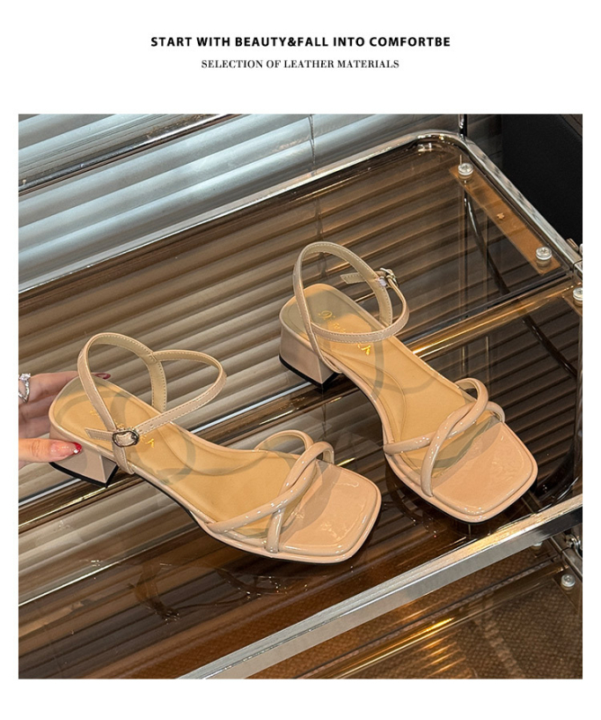 Effibonmei Dirželinių sandalai, PU viršus, gumos padas, kulno aukštis 3–6 cm, 2025 m vasara