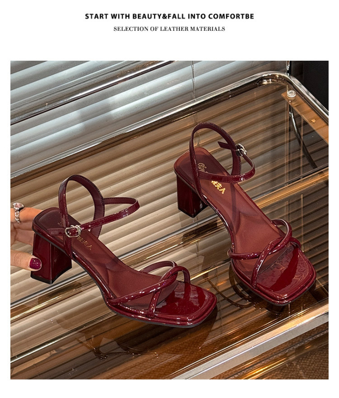 Effibonmei Dirželinių sandalai, PU viršus, gumos padas, kulno aukštis 3–6 cm, 2025 m vasara