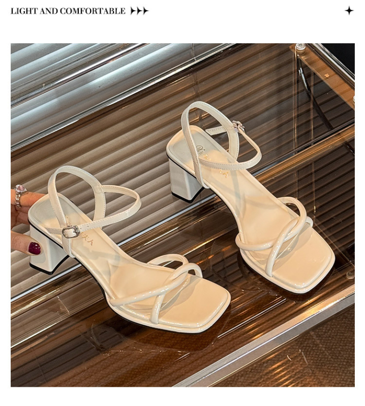 Effibonmei Dirželinių sandalai, PU viršus, gumos padas, kulno aukštis 3–6 cm, 2025 m vasara