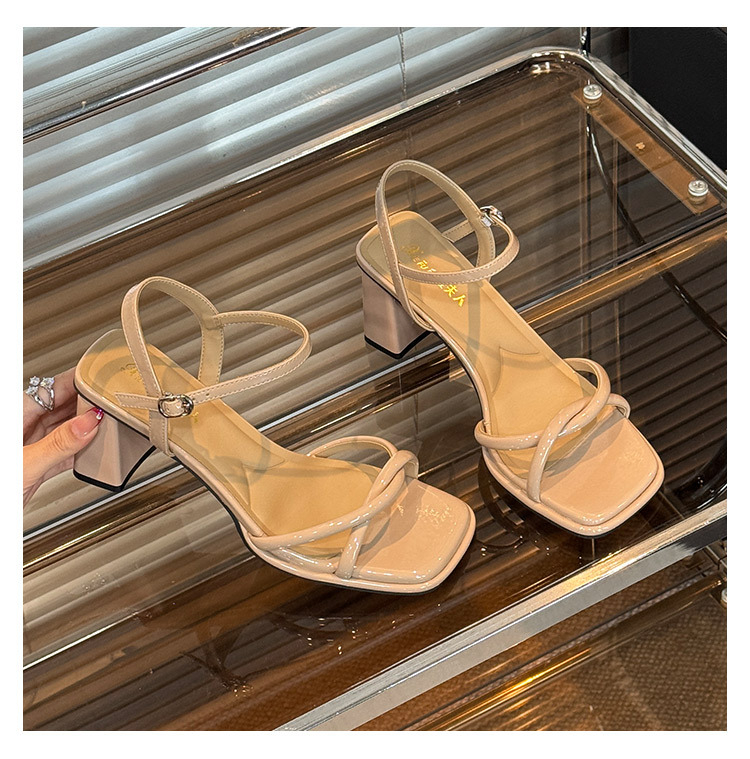 Effibonmei Dirželinių sandalai, PU viršus, gumos padas, kulno aukštis 3–6 cm, 2025 m vasara