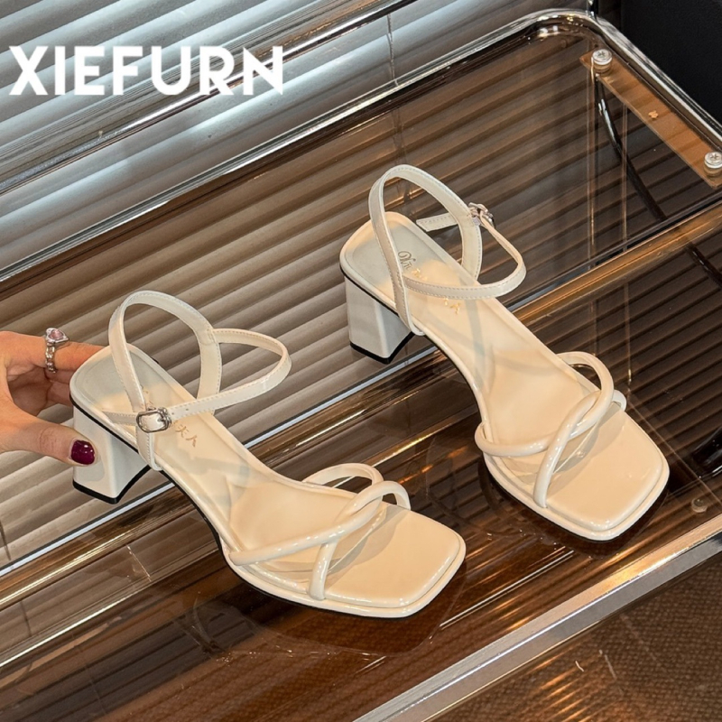 Effibonmei Dirželinių sandalai, PU viršus, gumos padas, kulno aukštis 3–6 cm, 2025 m vasara