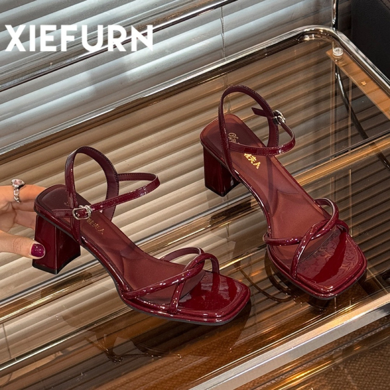 Effibonmei Dirželinių sandalai, PU viršus, gumos padas, kulno aukštis 3–6 cm, 2025 m vasara