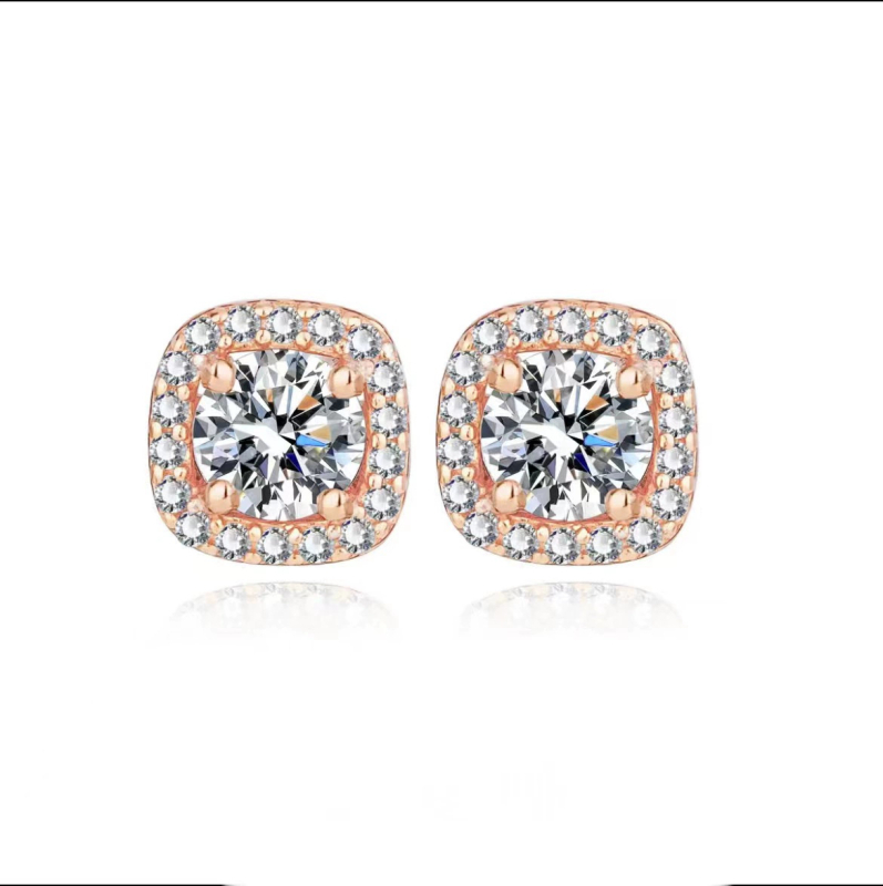 S925 srebrne Moissanite kvadratne naušnice za žene – Geometrijski kvadratni dizajn, 1,47–1,78 g